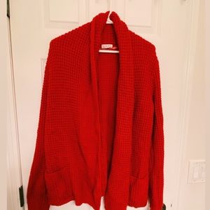 Red knit cozy cardigan